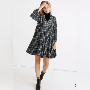 Madewell Colette Multicolor Plaid Flannel Cotton Swing Tiered Mini Dress Size‎ 2